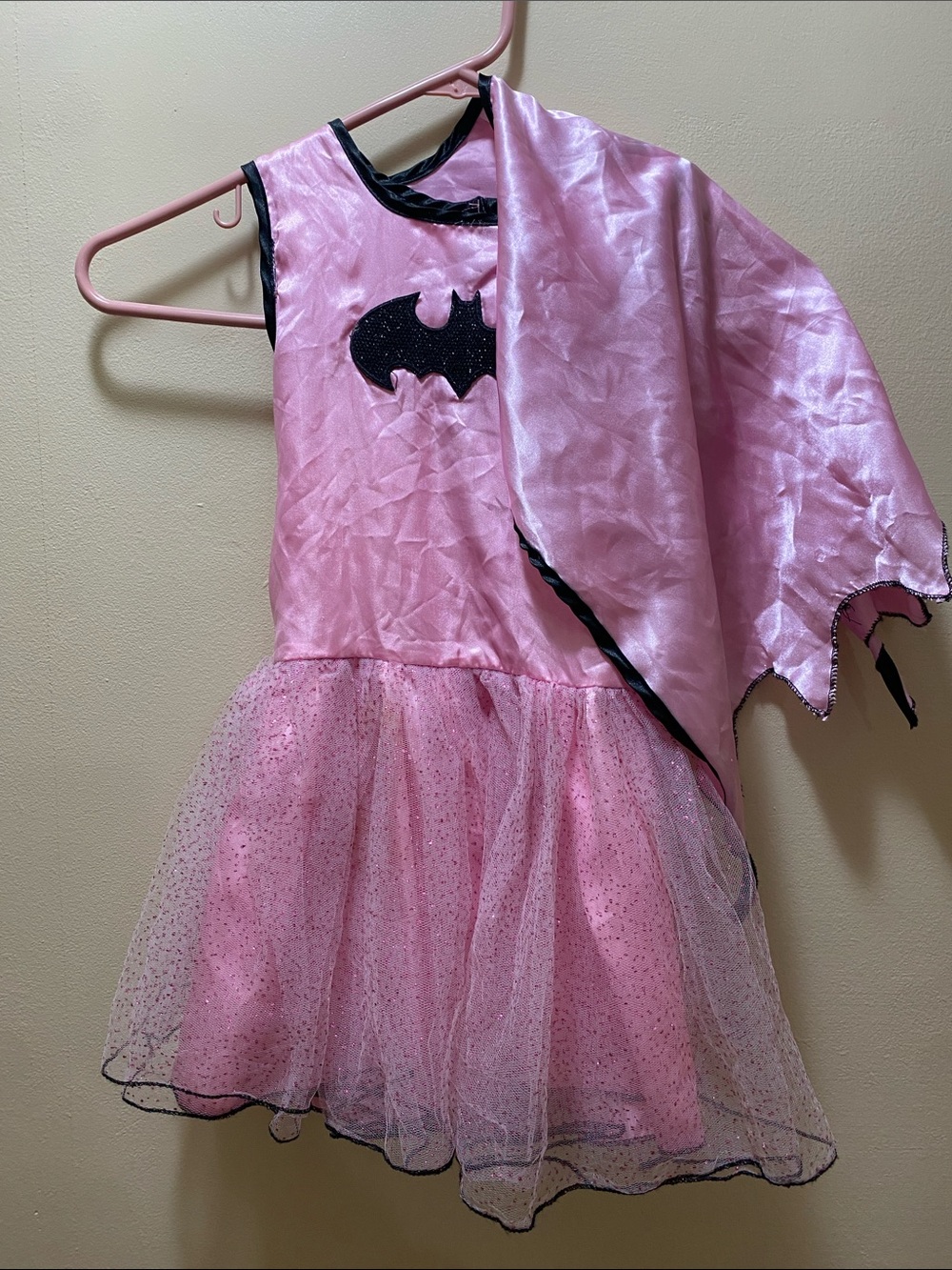Girls Pink Batgirl Costume Dress with Cape-Small Halloween Toddler